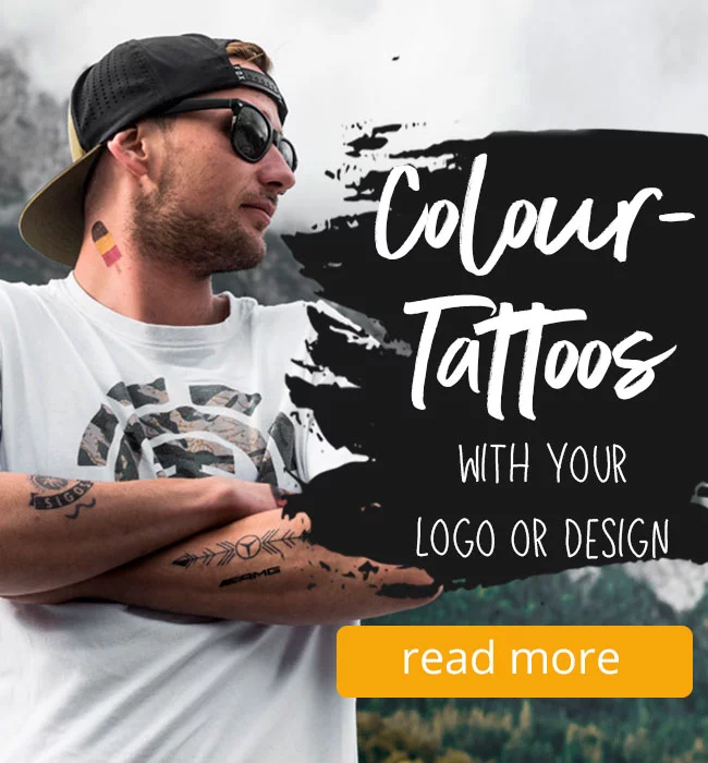 Colour-Tattoos with your Logo or design Infopage Link