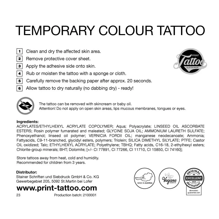Backside of a temporary tattoo by Print Tattoo